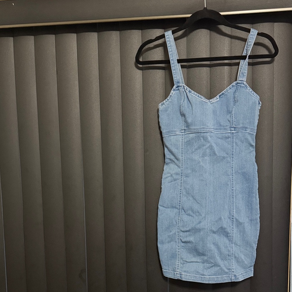 Light Blue Denim Mini Dress with Spaghetti Straps